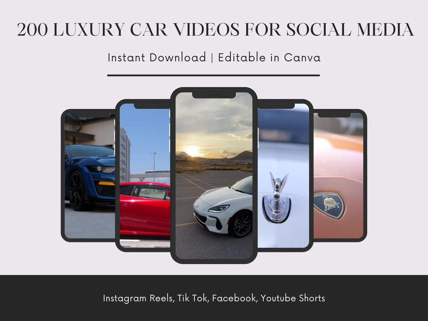 200 Luxury Car Videos Reels Digital Download for Social Media Instagram Tik Tok Youtube Shorts Editable MRR/PLR