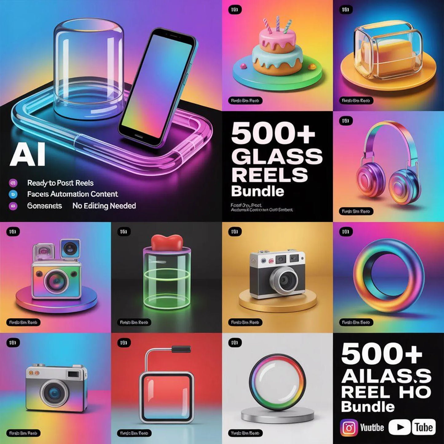 500+ Viral AI Glass ASMR Reels Bundle | reels video pack for Tiktok | Instagram template reels | Instagram Reels Set | Viral tiktok |