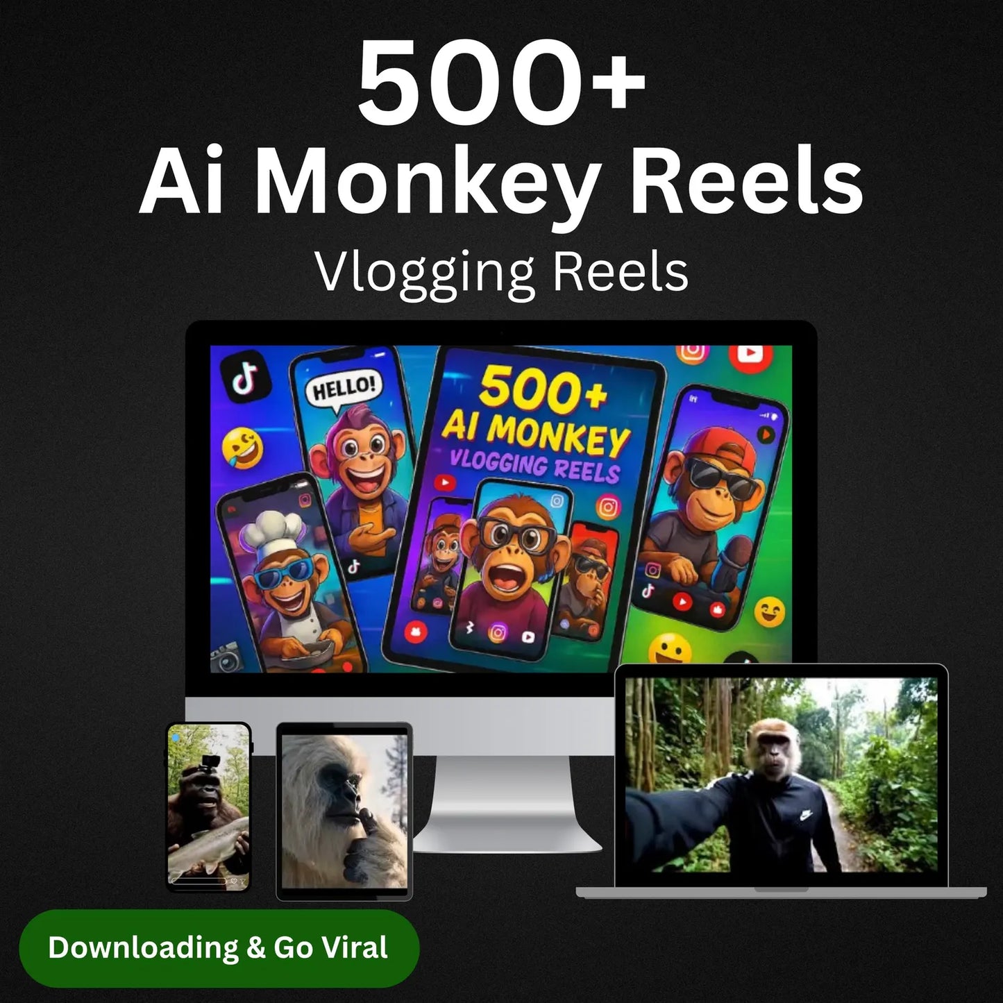 500+ AI Monkey Reels Bundle | Vlogging Videos for TikTok YouTube Instagram | Viral Animated Reels | Funny AI Monkey Shorts