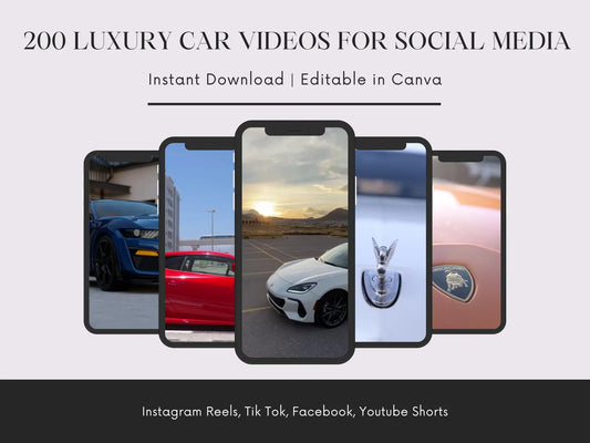 200 Luxury Car Videos Reels Digital Download for Social Media Instagram Tik Tok Youtube Shorts Editable MRR/PLR