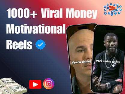 1000+ Motivational Money Reels with Quotes,Inspirational Faceless Videos with Text Overlay,Viral DFY Content, TikTok, Shorts|PLR & MRR Ready